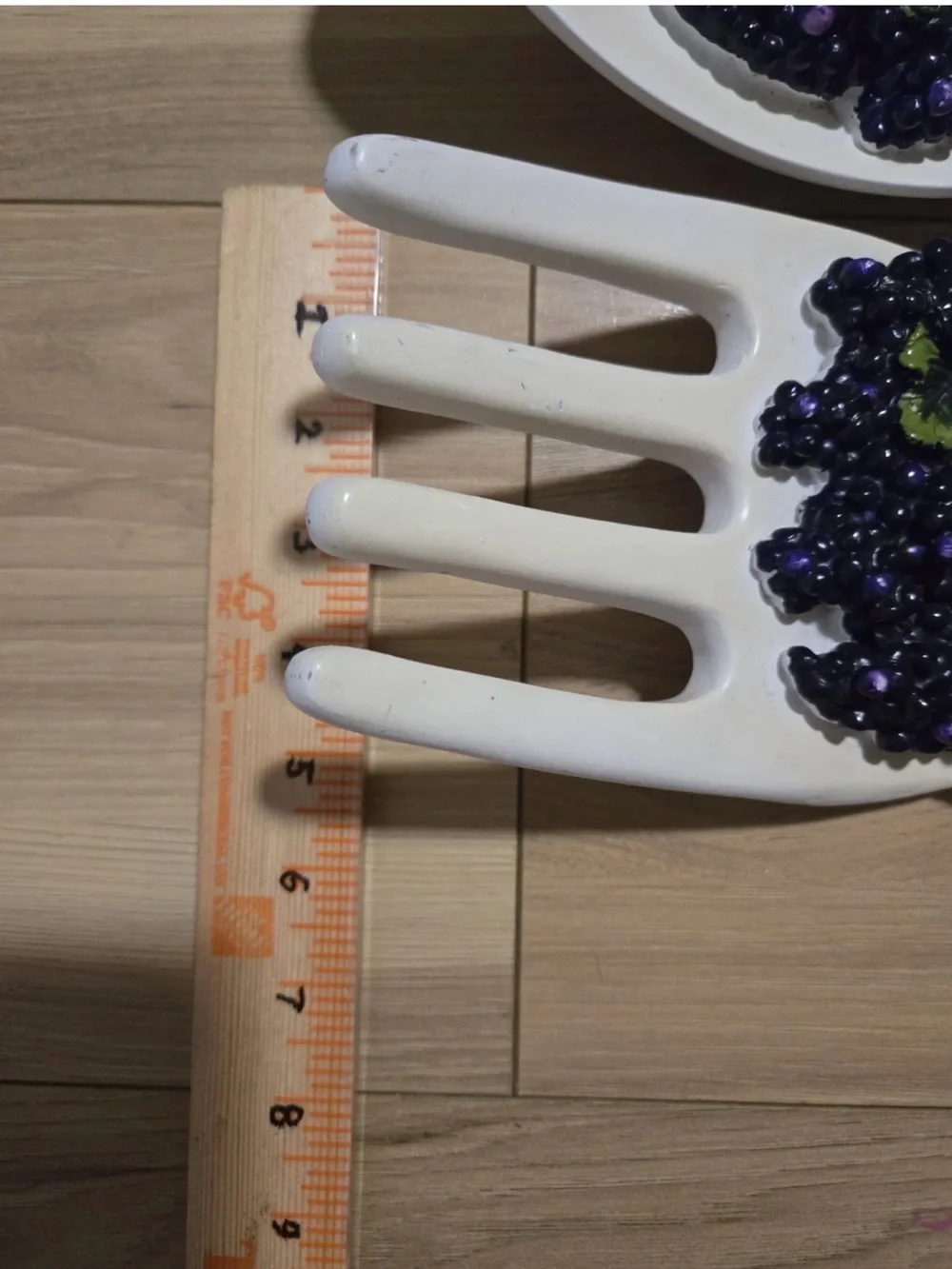 White Ceramic Decorative Fork & Spoon Wall Set with Purple Berry Accents